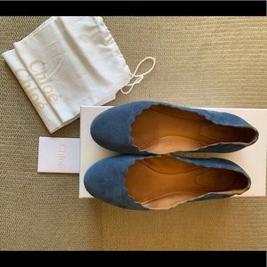 Chloe Scallop Flats in Cobalt
